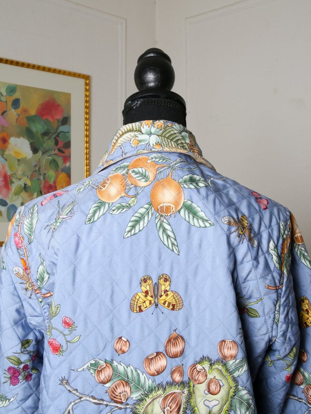 J. MCLAUGHLIN 100% Silk Blue Botanical Quilted Puffer Chore Jacket - Picture 5 of 15